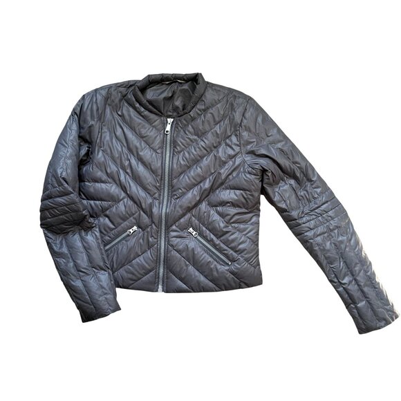 Athleta Quilted Puffer Full Zip Jacket Women Zipper Pockets Long Sleeves Gray - Picture 1 of 7